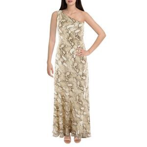 🆕 Lauren Ralph Lauren Black Label Snake Print One Shoulder Maxi size 2